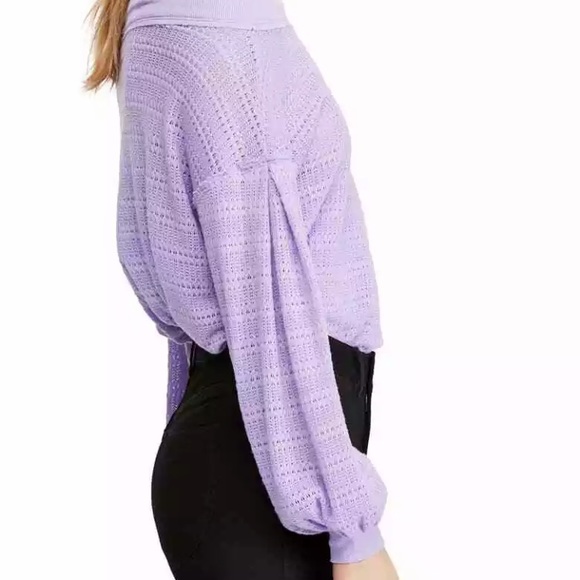 Free People Cold Shoulder Top Sweater Sistine Hacci purple lilac orchid nWT - Picture 3 of 10